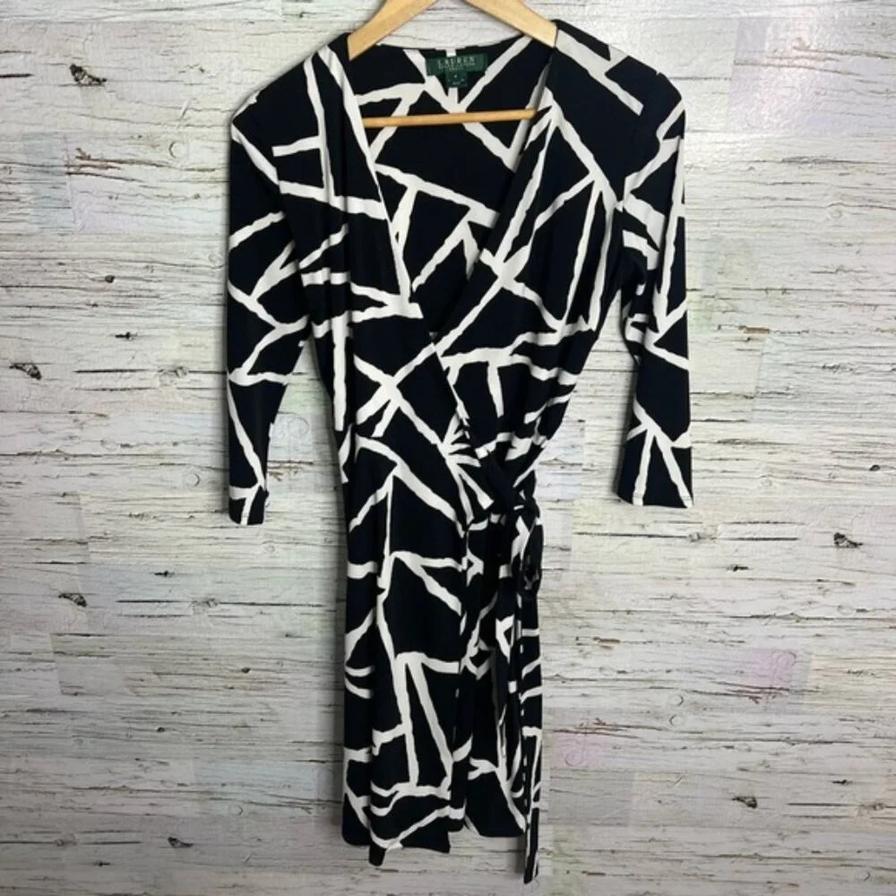 Lauren Ralph Lauren black white  wrap dress size 4